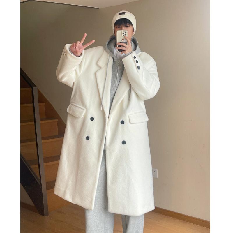 コート メンズ 秋冬 ウール ダブルブレスト ミドル丈 ゆったり 厚手 無地 韓国 ファッション カジュアル ビジネス 通勤|イーマイショップ