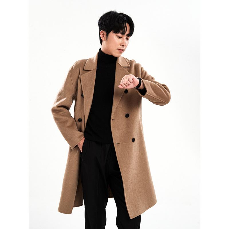 コート メンズ 男性用 ウールコート ダブルブレスト ゆったりサイズ 両面ウール 羊毛 カシミヤ ミドル丈 アウター 秋冬 カジュアル 通勤
