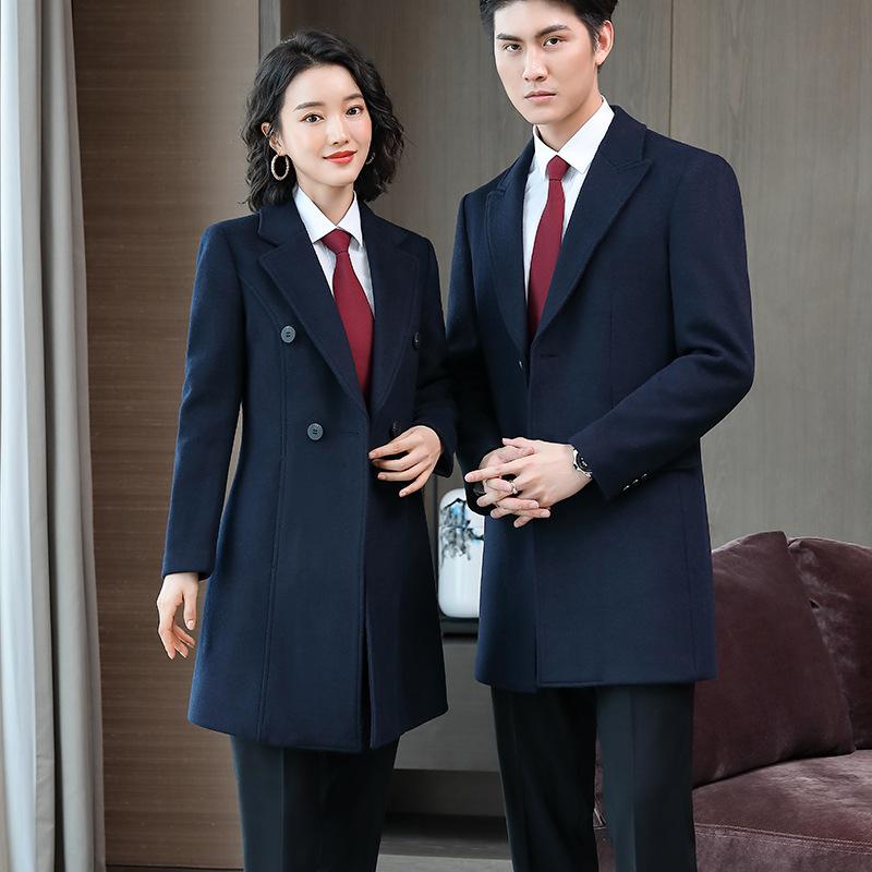 コート 秋冬 レディース メンズ ウール混 ミドル丈 テーラード ホテル 制服 ユニフォーム 作業着 ウール ポリエステル ブラック 黒 ブルー 青 通勤 オフィス|イーマイショップ