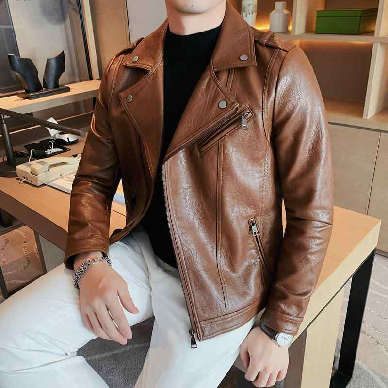 ジャケット メンズ 男性用 秋冬 スリムフィット 馬革 斜めジッパー スーツ襟 レザー アウター 普段使い カフェ色 黒|イーマイショップ