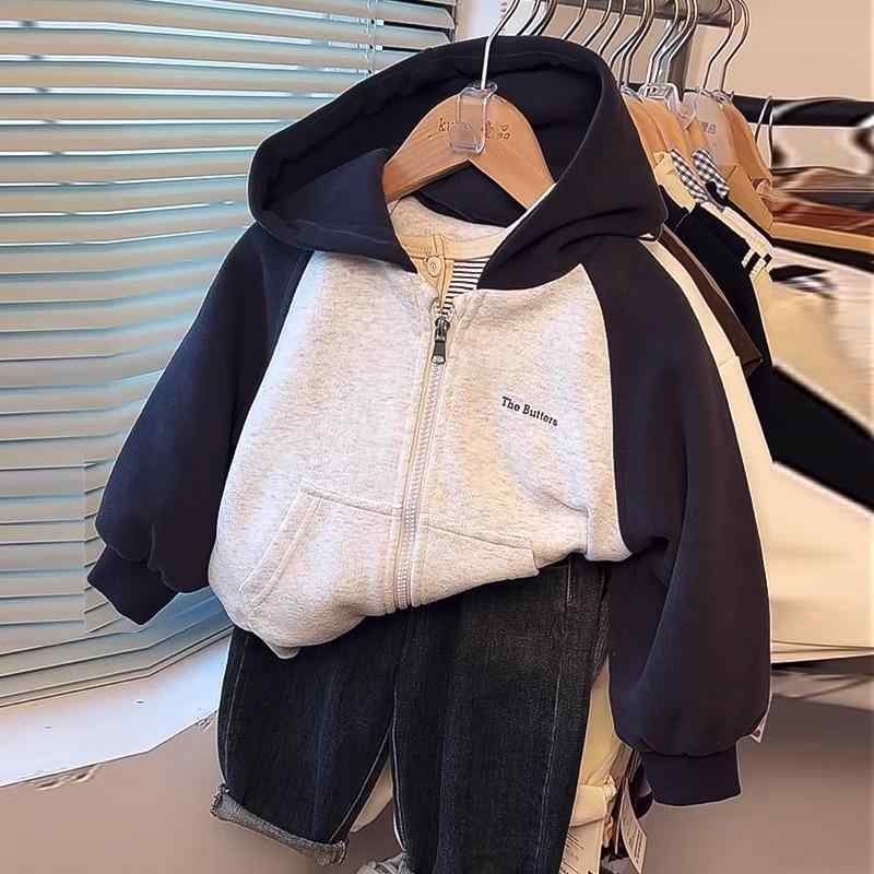 子供用ジャケット キッズ配色切り替えフード付きブルゾン スポーツMIXスタイル 子供服 長袖 アウター 男の子 ボーイズ 普段着 通学着 ポリエステル