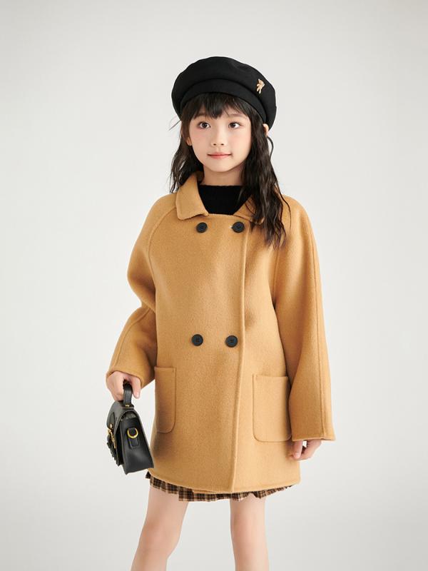 子供服 ジャケット/アウター 男の子 女の子 ウール メルトン コート ミドル丈 ダブルブレスト ベージュ キャメル レッド ブラック 秋冬