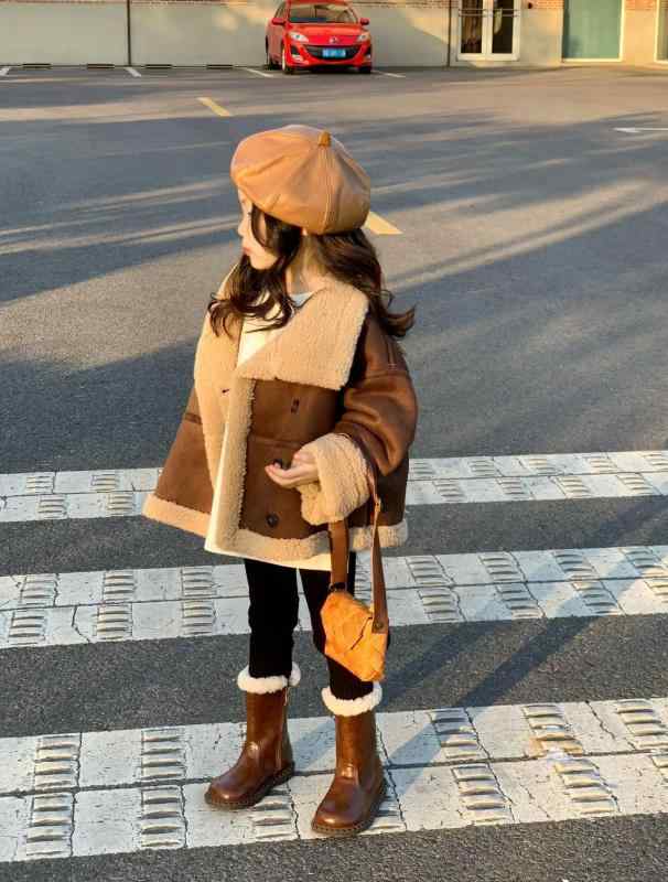 子供服 ガールズ スエード ジャケット コート 冬 女の子 翻襟 アウター 防寒 ブラウン ブラック 90 100 110 120 130 140cm
