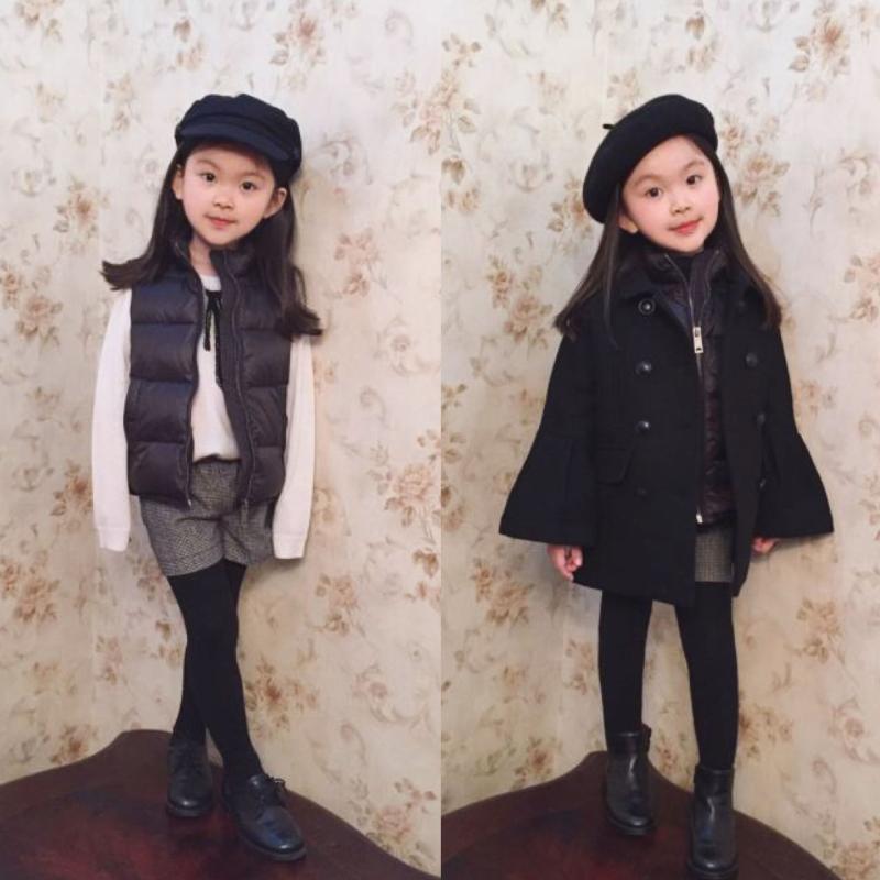 子供服 女の子 ウールコート ダウンベスト 2点セット 花柄 秋冬 防寒 アウター ブラック系｜イーマイショップ