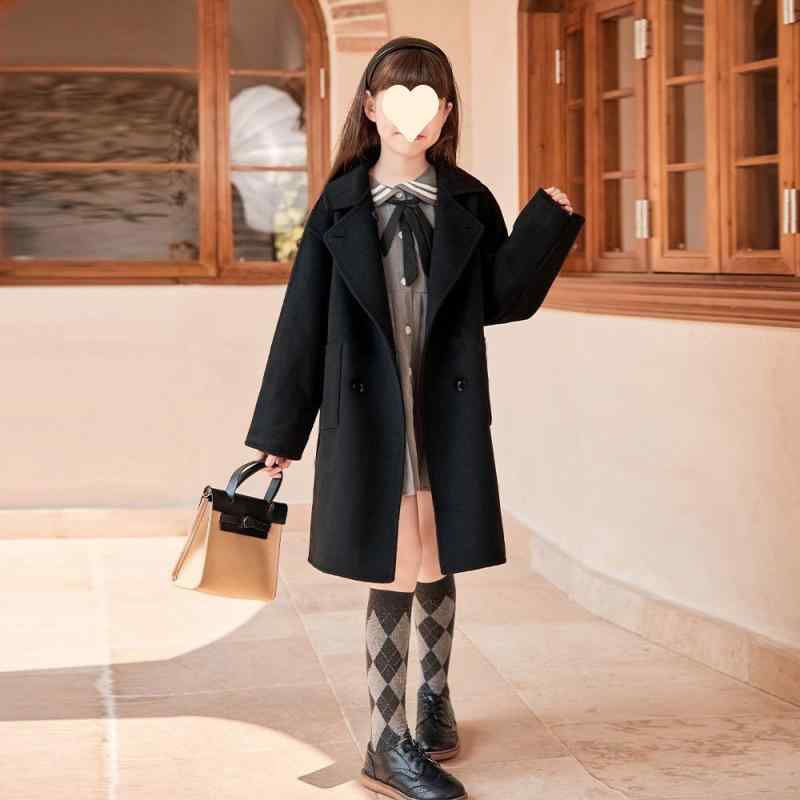 小わっぱ服 御嬢さん 絨毛厚地の外套 ダブル人間の顔 カシミール 絨毛混 アウター 中学生 高学年 120 130 140 150 160 170珊 無地 黒いこと カーキ 象牙色 赤いこと キッズ・ベビー・マタニティ-コート・ジャケット