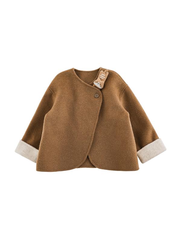 子供服 女の子 ウール コート 冬 かわいい 猫 アウター 防風 防寒 立体 上着 80cm 90cm 100cm 110cm 120cm 130cm 140cm
