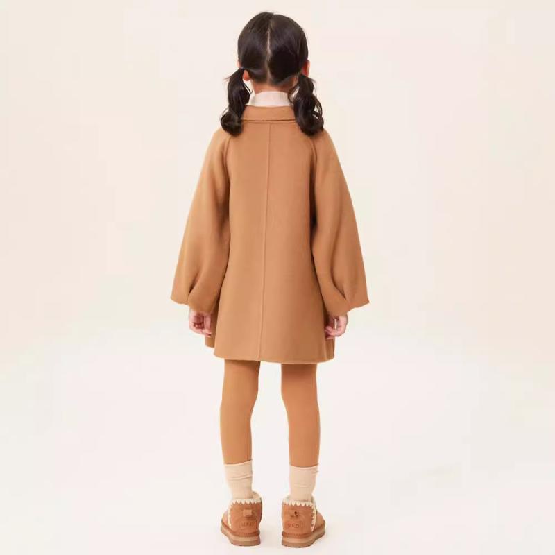 キッズ 女の子 ウールコート ダブルブレスト ミドル丈 秋冬 かわいい 羊毛 アウター 上着 厚手 通園 通学 ベージュ オフホワイト