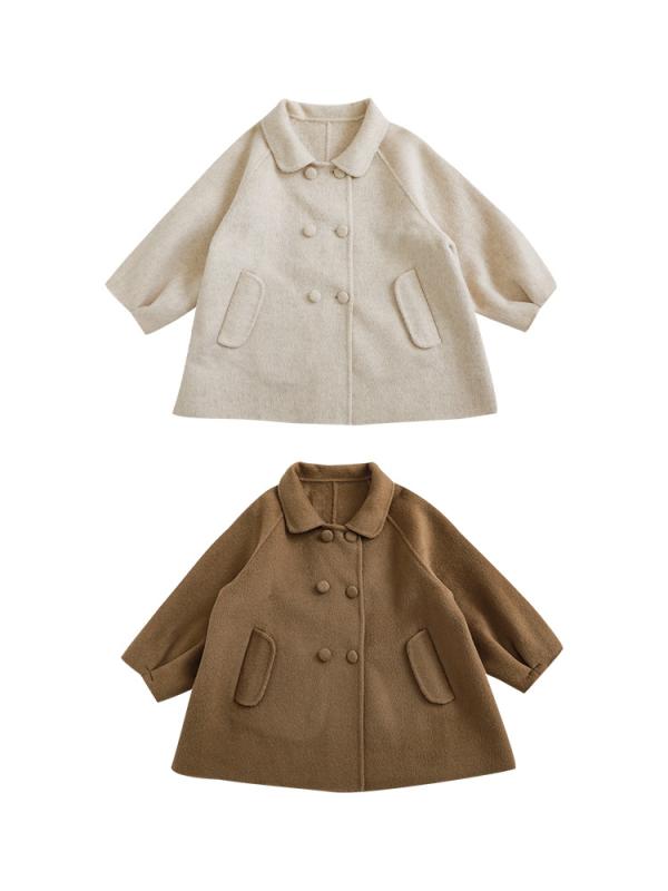 子供服 大衣 女の子 ラウンドネック 厚手 ウール混 アウター 秋冬 かわいい ガーリー キッズ ベージュ キャメル 90 100 110 120 130 140cm 幼稚園 保育園 通園|イーマイショップ