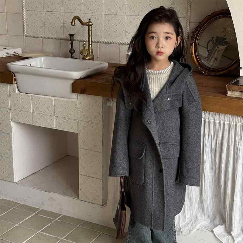 小わっぱ服 厚地の外套 男女兼用 絨毛 リヴァーシブル ボンネット付き添い人 アウター 秋冬 真っただ中丈 130 140 150 160 象牙色 オレンジ色 キッズファッション-コート・ジャケット-キッズ・ベビー・マタニティ