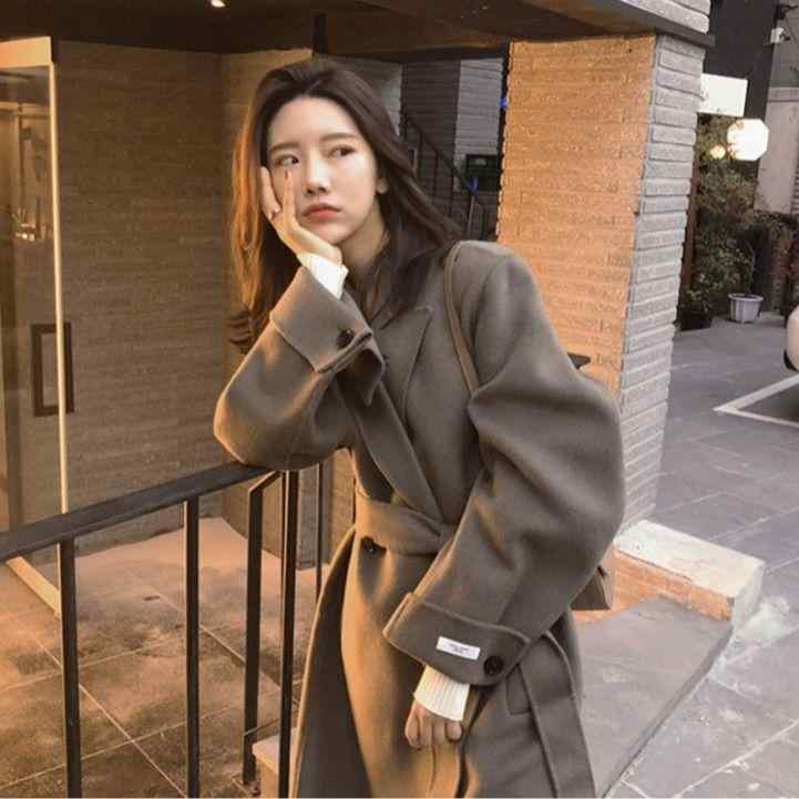 厚地の外套 レディース 秋冬 ダブル人間の顔 絨毛 絨毛 ロング丈 厚地の外套大いさ 韓国流行り物 心地よい 黒いこと チョコレート XS S M コート・ジャケット-レディースファッション