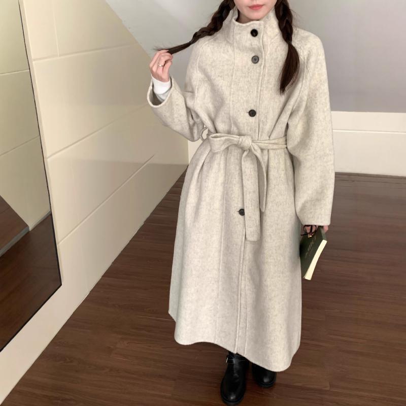 コート レディース グレー 秋冬 ウール ロング丈 ゆったり 韓国風 きれいめ カジュアル 通勤 高見え 厚手 ウールコート ハーフハイネック