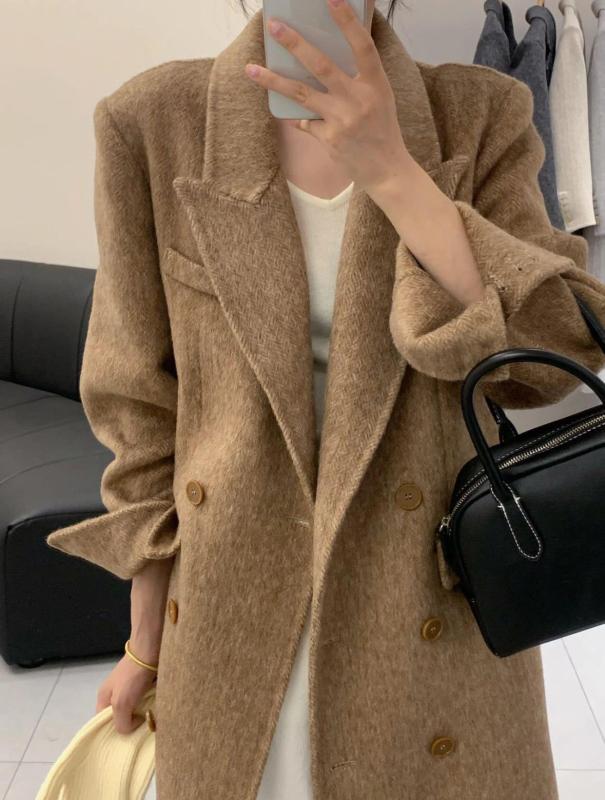 コート レディース 秋冬 女性用 ゆったり 厚手 ウール テーラード ロング丈 ダブルブレスト ポケット付き 通勤 きれいめ エレガント ブラック グレー ベージュ アイボリー