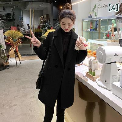 コート レディース 秋冬 ショート丈 小柄 韓国風 カフェ色 ウール アウター 中長丈 厚手 テーラード ダブルボタン ゆったり おしゃれ かわいい