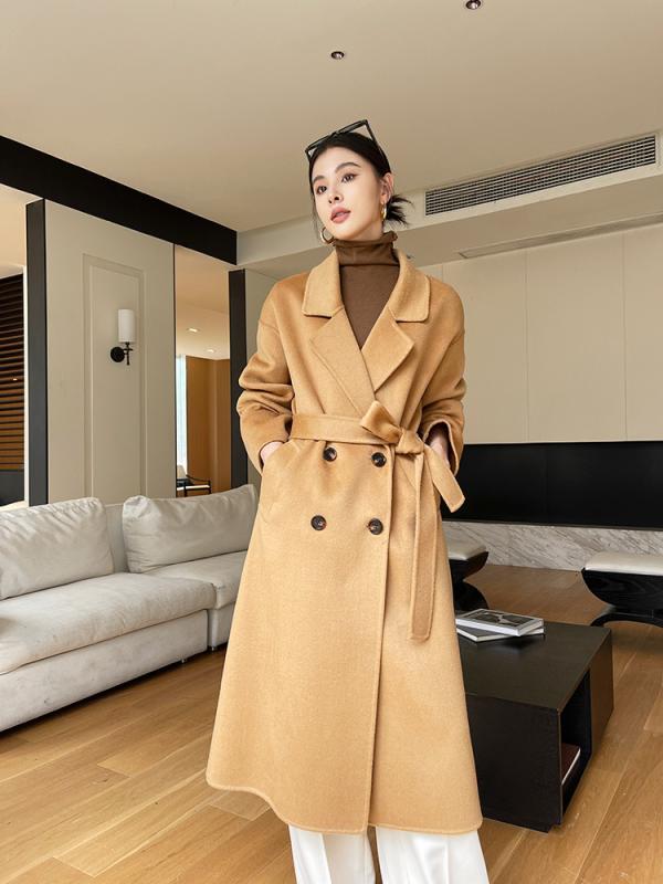 コート レディース 秋冬 韓国風 ゆったり ロング丈 ウール アウター ダブルブレスト ベルト付き 赤 黒 グレー カーキ オフホワイト キャメル ベージュ S M L