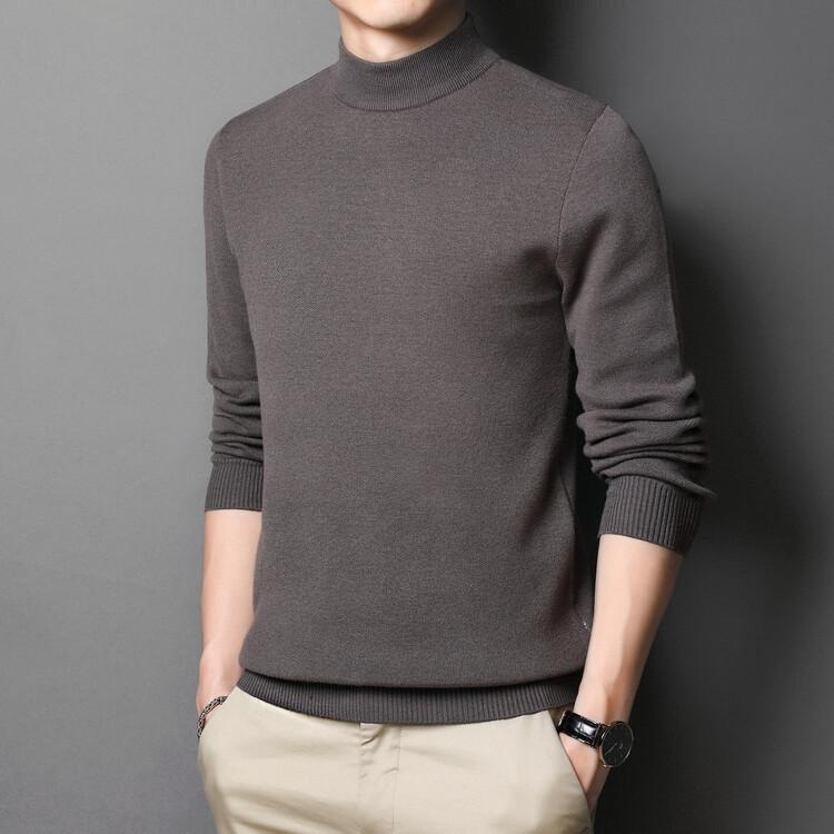 ニット メンズ セーター 秋冬 男性用 ハーフハイネック ウール ビジネス カジュアル 厚手 防寒 スリム 長袖 トップス カットソー 黒 ブラック グレー キャメル