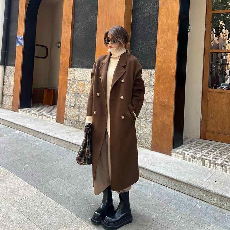 コート レディース 山羊 羊毛 アウター ロング丈 ダブルブレスト ゆったり 厚手 秋冬 カシミヤブレンド きれいめ エレガント カジュアル 通勤 オフィス カーキ ブラック グレー ブラウン