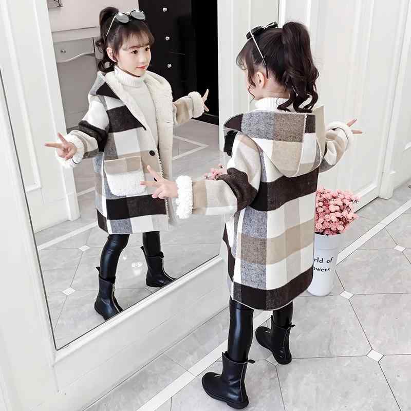 子供服 女の子 チェック柄ウールコート フード付き ミドル丈 厚手 秋冬 かわいい おしゃれ 裏起毛 通学 普段使い 110cm 120cm 130cm 140cm 150cm 160cm 170cm