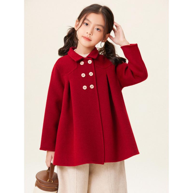 小わっぱ服 御嬢さん 絨毛 厚地の外套 秋冬 翻襟 真っただ中丈 無地 上衣 アウター キッズ・ベビー・マタニティ-キッズファッション-コート・ジャケット