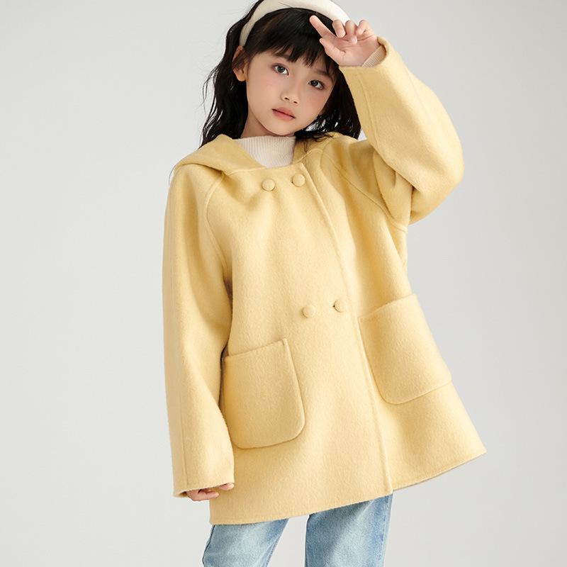 子供服 女の子 ウール コート 秋冬 韓国風 かわいい ウサギ耳 厚手 アウター 中童 大童 無地 ホワイト イエロー系|イーマイショップ