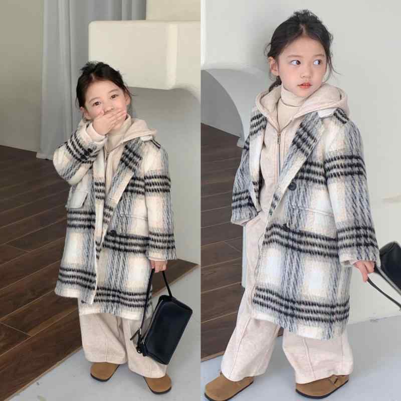 ちびっ子服 厚地の外套 秋冬 お嬢さん用 羊毛 透かし彫り柄 アウター 今めかしい 中長丈 普段使い走り 一本調子 ポリエステル(x200)