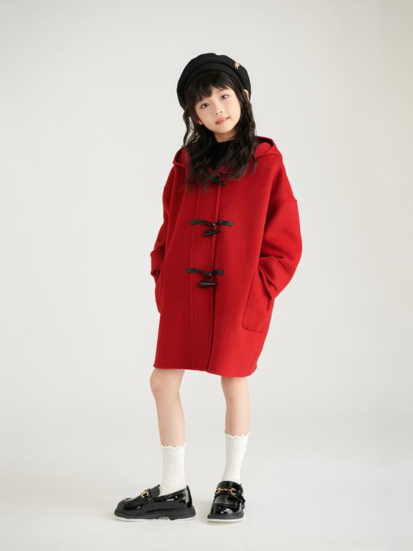 子供服 毛・希コート 秋冬 男の子 女の子 ウールコート 中綿コート フード付き 中厚手 ミドル丈 アウター 防寒 ベージュ ブラック レッド