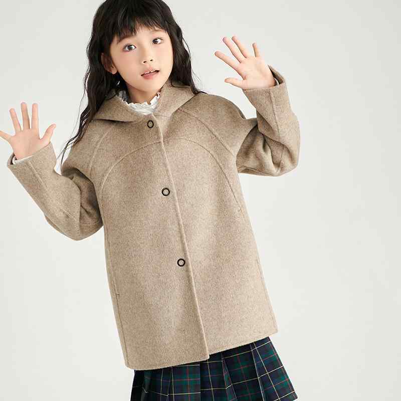 厚地の外套 キッズ 赤ちゃん服 羊毛 アウター ボンネット付き添い人 秋冬 御姉さん お坊っちゃん 愛くるしげ 100% 毛糸 中長丈 無地 混喫茶店色 中薄墨色 110糎 120糎 130糎 140糎 150糎 160糎