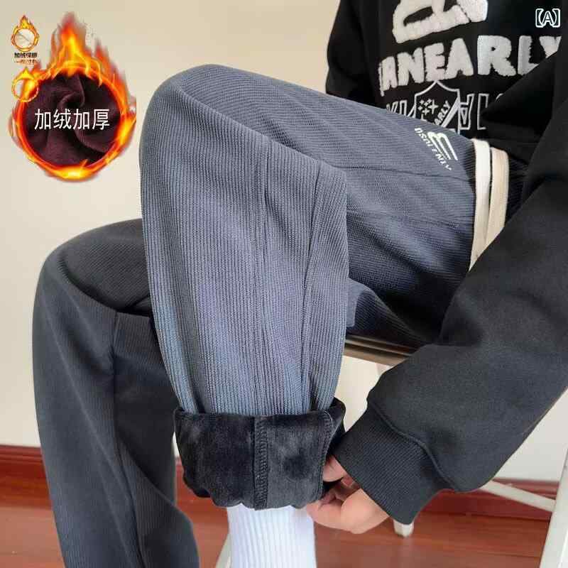 パンツ メンズ 男性用 コーデュロイパンツ 裏起毛 暖かい 秋冬 9分丈 ミディアムウエスト ルーズ カジュアル ストリート ブラック 黒 グレー 大きいサイズ