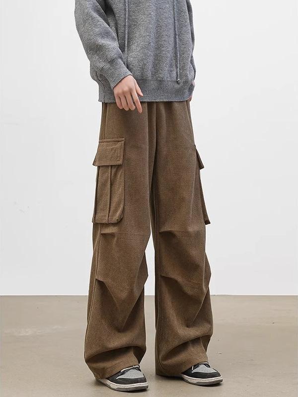 ワークパンツ メンズ コーデュロイパンツ ズボン カーゴパンツ ワイドパンツ ストレートパンツ ルーズフィット ミリタリーパンツ スポーツ 普段使い 作業着 アウトドア 黒 ブラック グレー ブラウン