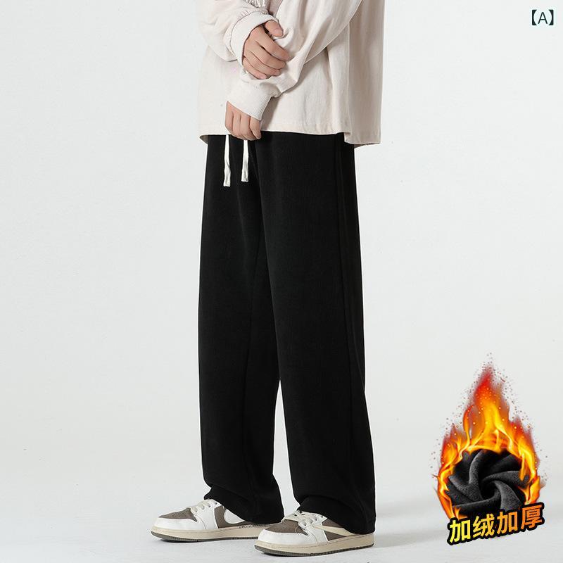 パンツ 男性用 コーデュロイパンツ ストレートパンツ リラックスフィット イージーパンツ カジュアルパンツ 秋冬 防寒 暖か 伸縮性 ブラック ブラウン ポリエステル