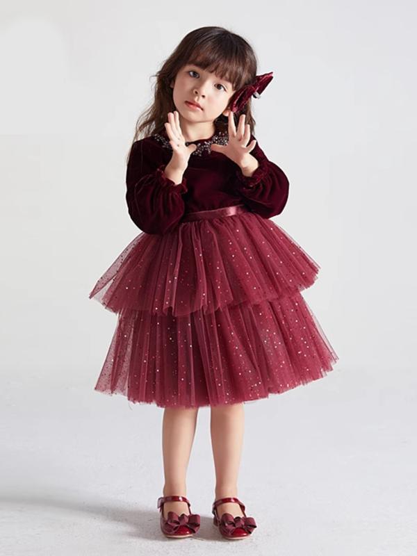 ワンピース 子供 女の子 長袖 秋冬 ベルベット ケーキスカート プリンセスドレス 発表会 結婚式 パーティー フォーマル 100cm 110cm 120cm 130cm 140cm 150cm