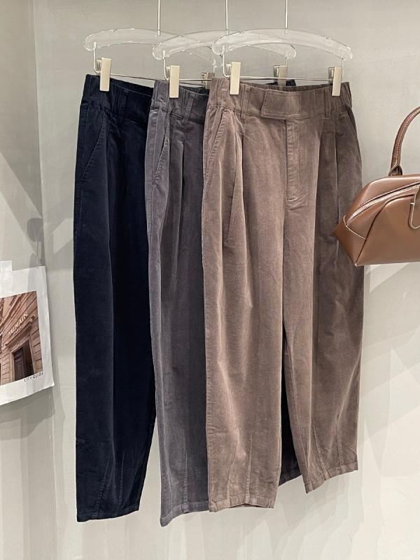 パンツ レディース 秋冬 カジュアルパンツ コーデュロイパンツ ワイドパンツ ハイウエスト テーパードパンツ ゆったり 伸縮性 スモーキーグレー ネイビー ブラウン S M L XL 2XL