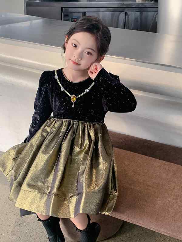 ワンピース キッズ 春秋 子供服 女の子 長袖 ベルベット Aライン 発表会 演奏会 誕生日会