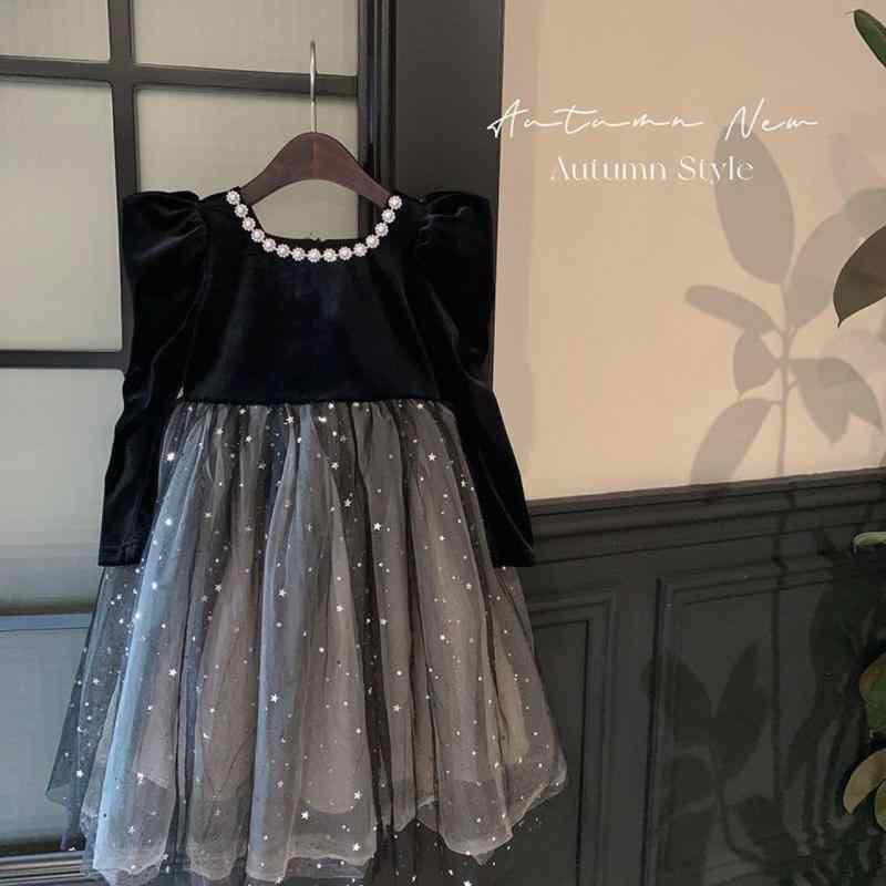 ワンピース 子供服 女の子 長袖 プリンセス 黒ワンピース チュールスカート 礼服 フォーマル 発表会 結婚式 かわいい おしゃれ 上品 膝丈 Aライン フレアスカート