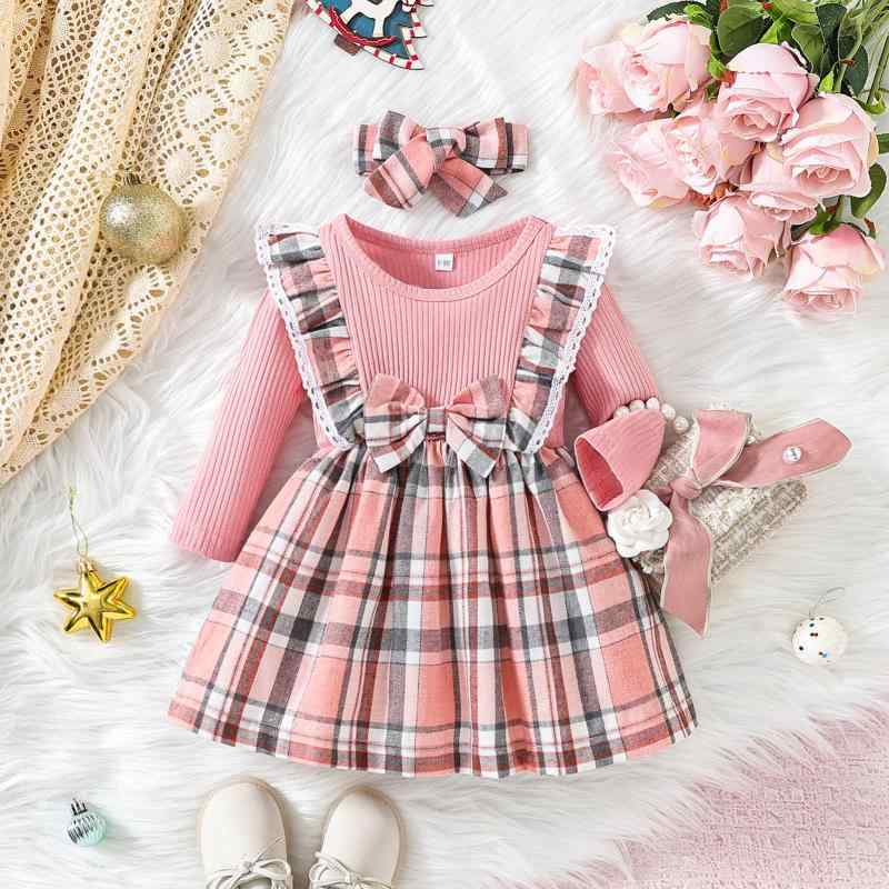 ワンピース 女の子 子供服 プリンセスドレス チュール 格子柄 襟付き 長袖 春秋 かわいい リボン 発表会 結婚式 パーティー お呼ばれ 普段使い