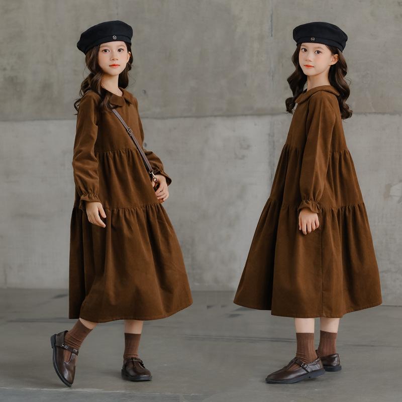ワンピース キッズ 秋冬 子供服 女の子 コーデュロイ 長袖 ケーキスカート 膝丈 ミドル丈 かわいい 発表会 普段着 お出かけ