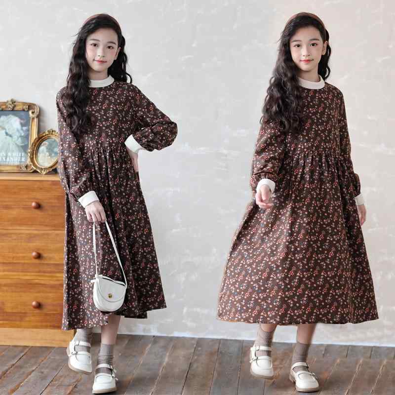 ワンピース ガールズ キッズ 長袖 ロングワンピース 切り替え コットン 100% 8歳以上 140cm以上 春秋 かわいい おしゃれ 普段使い お出かけ 120cm 130cm 140cm 150cm 160cm 165cm