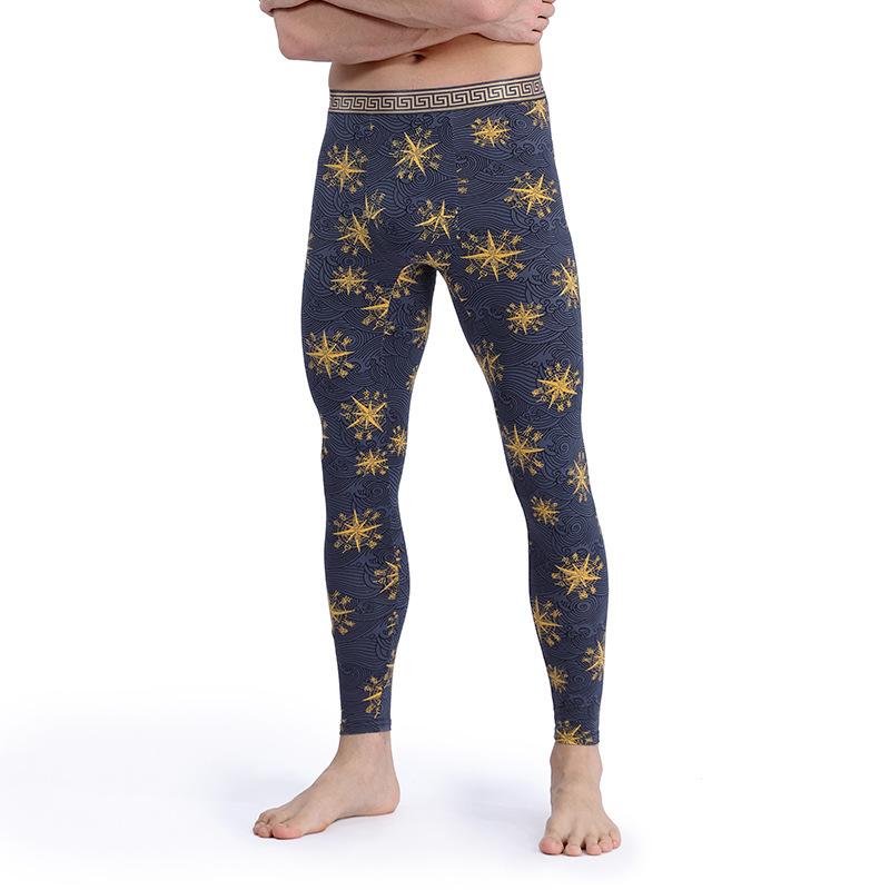 ズボン下 男性用 コットン プリント 薄手 あったか 中国風 スリム 学生 インナー L XL XXL XXXL ブラック グレー レッド 幾何学模様