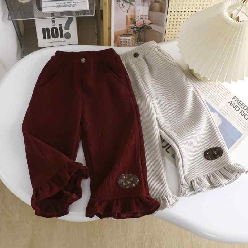 パンツ キッズ 秋冬 裏起毛 コーデュロイ ズボン 女の子 花柄 レース 90 100 110 120 130cm かわいい 普段着 部屋着 あったか