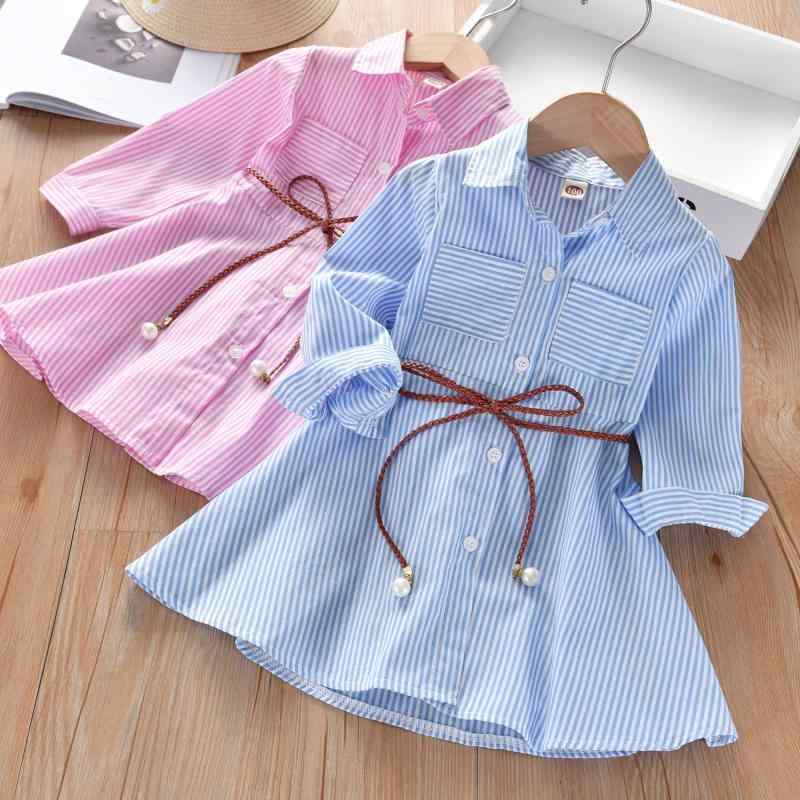 女児用 ワンピース 春夏 長袖 綿 90% 条紋 プリンセス スカート かわいい ピンク ライトブルー 赤 ベージュ 3～8歳 90～140cm 子供服 トップス スカート コットン ストライプ 女の子 洋服 日常使い 通学 軽量 伸縮性 吸湿速乾