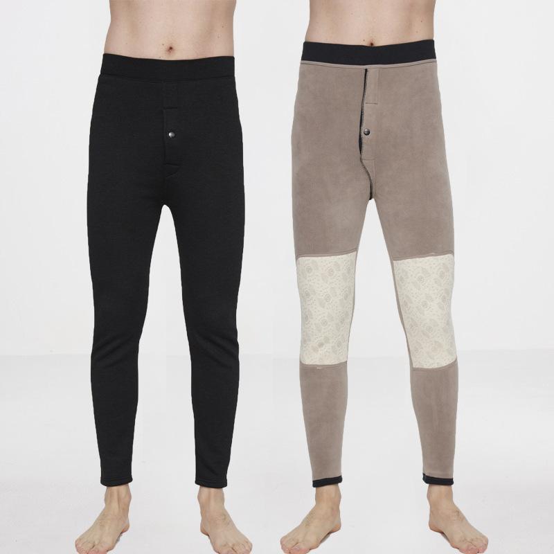 メンズ パンツ 男性用 防寒 あったか 裏起毛 厚手 ウエストウォーマー 膝当て ロングパンツ 普段使い シニア ズボン ポリエステル ブラック