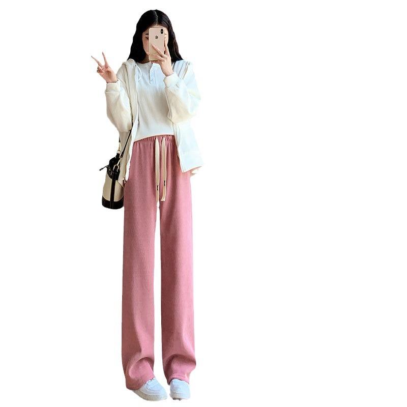 パンツ レディース 秋冬 コーデュロイパンツ ワイドレッグパンツ ハイウエスト あったか裏起毛 9分丈/通常丈/長め丈 ブラック/オフホワイト/グレー/ブラウン/ピンク系 ポリエステル 日韓スタイル カジュアル 普段使い