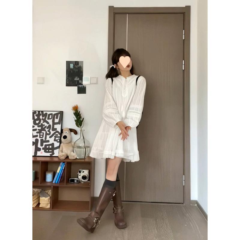 ワンピース 女性用 春夏 泡泡袖 長袖 立領 中長丈 仙女スカート 斜肩 切り替え 荷叶エッジ 流?紐 中腰 モダール素材 抽象プリント 接触冷感 伸縮性 軽量 ゆったりシルエット 街頭カジュアル 百搭 気質 かわいい ピクチャーカラー
