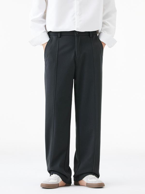 パンツ 男性用 厚手 裏起毛 スラックス 秋冬 ストリート 伸縮性 ワイドレッグ リラックスフィット ポリエステル ブラック グレー コーヒー 普段使い