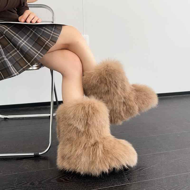 スノーブーツ レディース 狐毛皮 高・辞 厚底 あったか もこもこ 雪用ブーツ 防寒 上滑り打ち切り 心地好い 今めかしい 黒いこと 白いこと 薄墨色 ベージュ 赤銅色 22.5糎 23糎 23.5糎 24糎 24.5糎 25糎 25.5糎 2