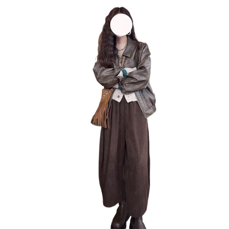 パンツ レディース コーデュロイ ワイドレッグパンツ ゆったり バルーンパンツ カジュアル 文芸復古 ドロストパンツ 9分丈 ズボン ボトムス 春秋 ブラウン ブラック バーガンディ
