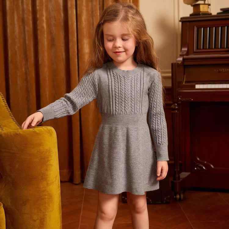 ワンピース 女の子 ニット 長袖 プリンセス 春秋 冬 チュニック 子供服 かわいい ストライプ 伸縮性 普段使い