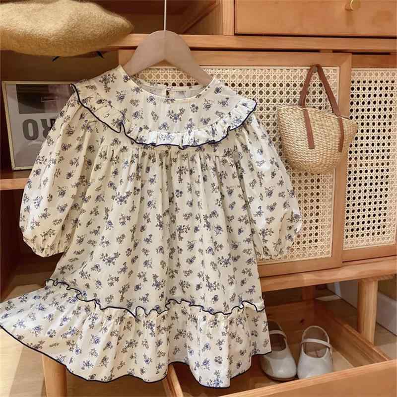 ワンピース 女の子 長袖 チュニック 膝丈 Aライン 花柄 コットン ゆったり かわいい 春秋 90 100 110 120 130 140 cm