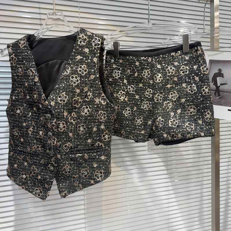 ジャケット レディース セットアップ 粗編み ショート丈 トップス ベスト ショートパンツ 3点セット かわいい ガーリー スタイル ブラック