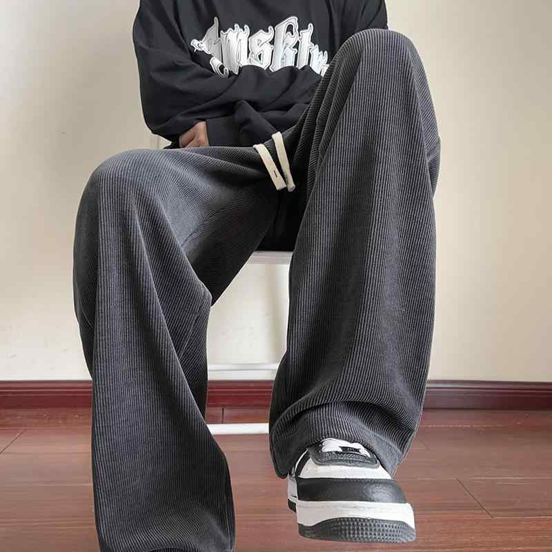 パンツ 男性用 コーデュロイパンツ 秋冬 裏起毛 暖か リラックスフィット ストレート ワイドレッグ イージーパンツ 長ズボン 普段使い カジュアル 深灰色 米白色 黒