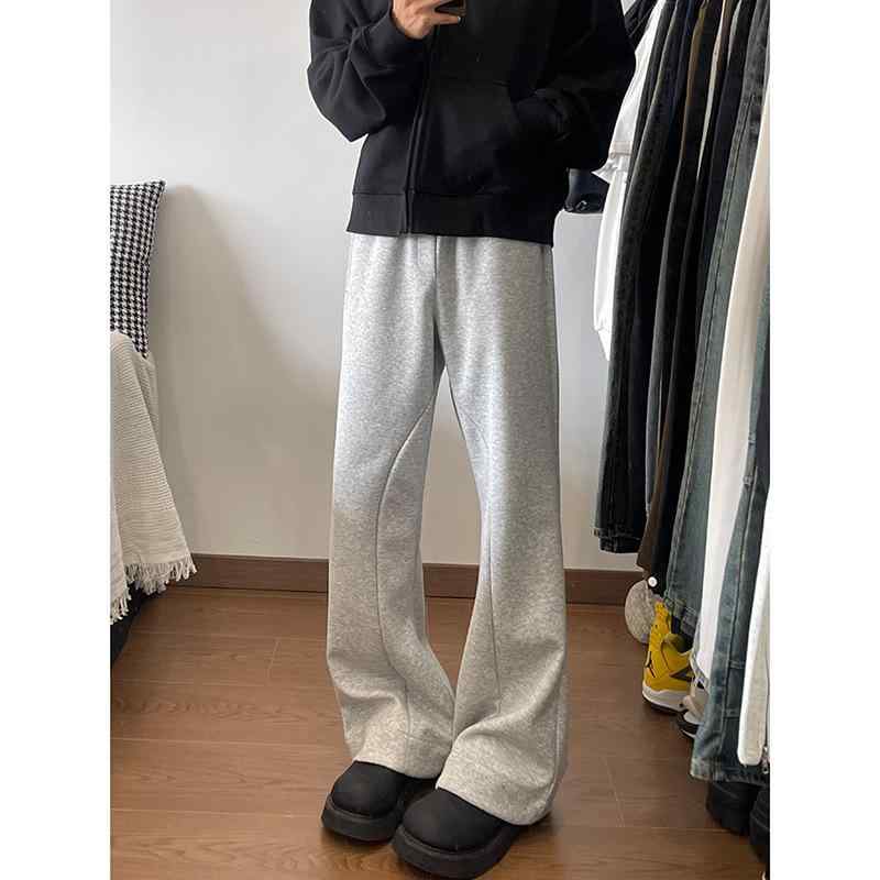 パンツ 男性用 スウェットパンツ ストレート 裾広がり デザイン ・靭接 スポーツ 普段使い 部屋着 ブラック系 グレー系